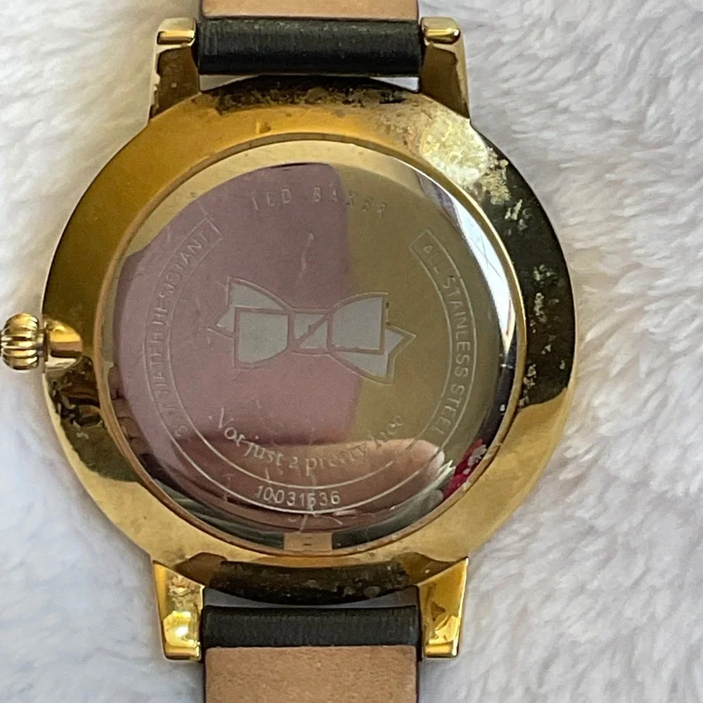Ted Baker Olivia Black Leather Band Goldtone Face Watch Timepiece